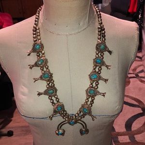 VINTAGE STERLING SILVER and turquoise SQUASH Blossom Necklack